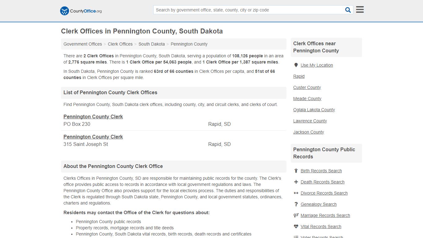 Clerk Offices - Pennington County, SD (County & Court Records)